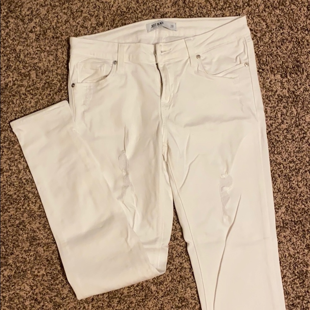 White Lightly Distressed Skinny Jeans